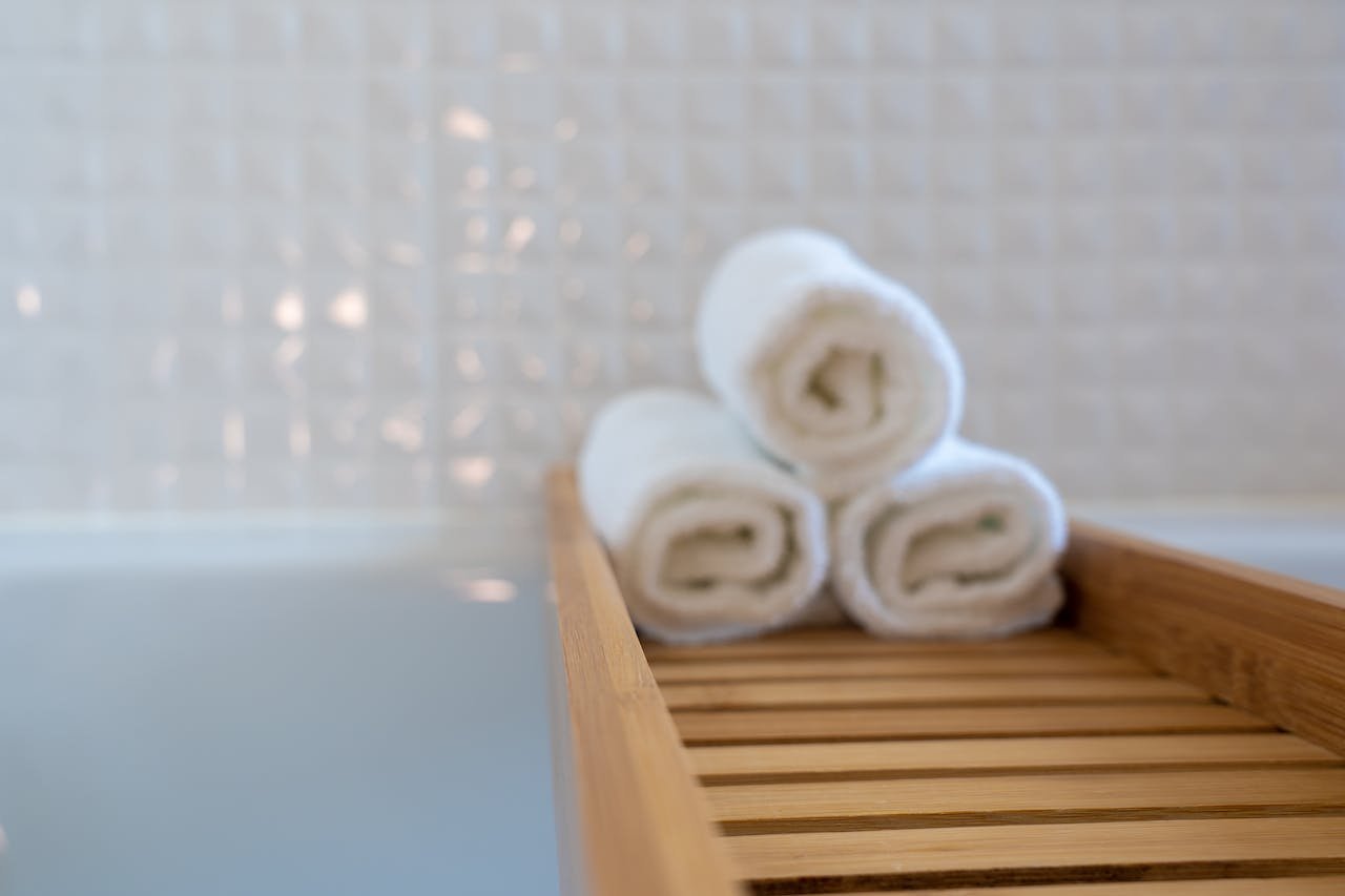 Towels on towel shelf